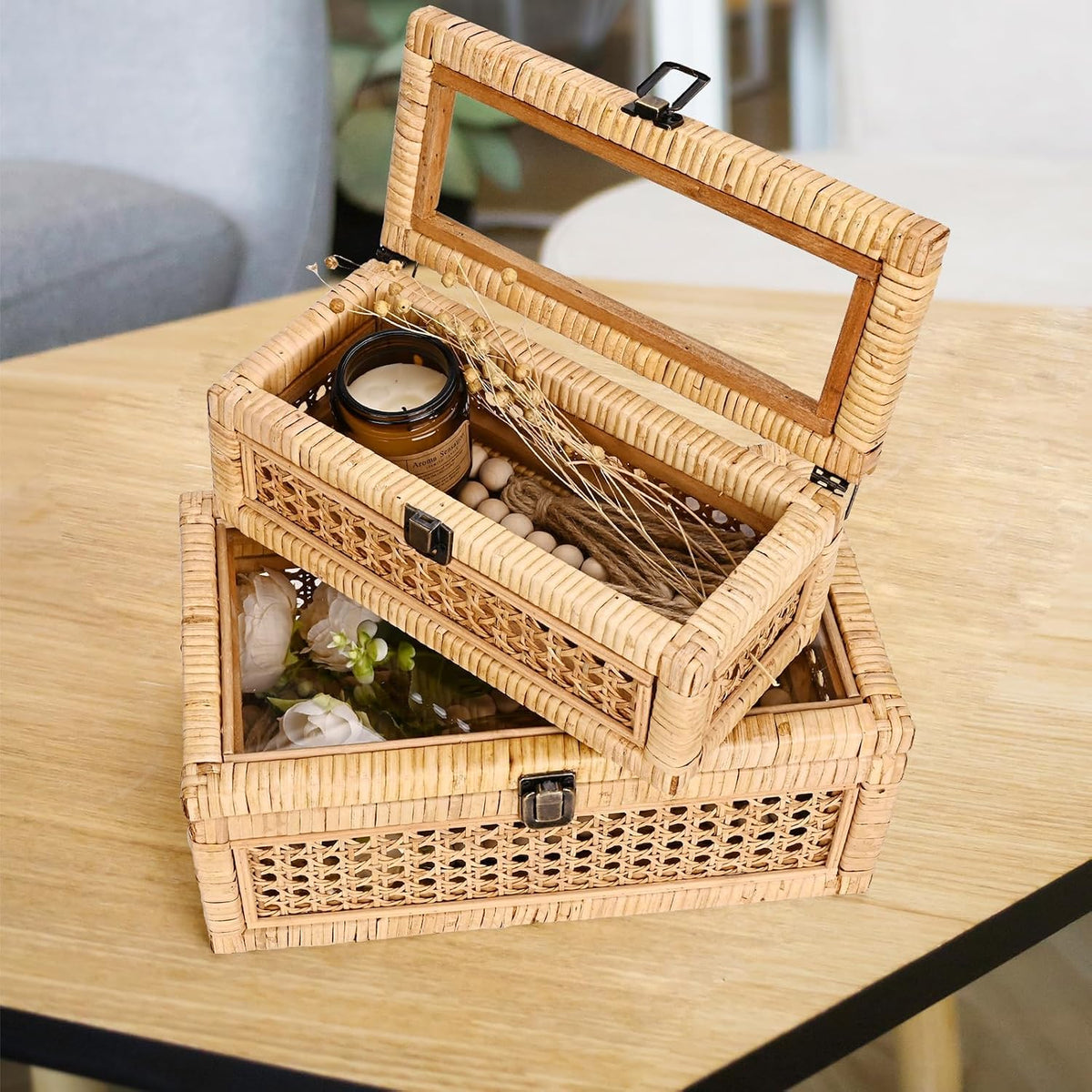 huaxin craft h rattan decorative box with lid, package contents