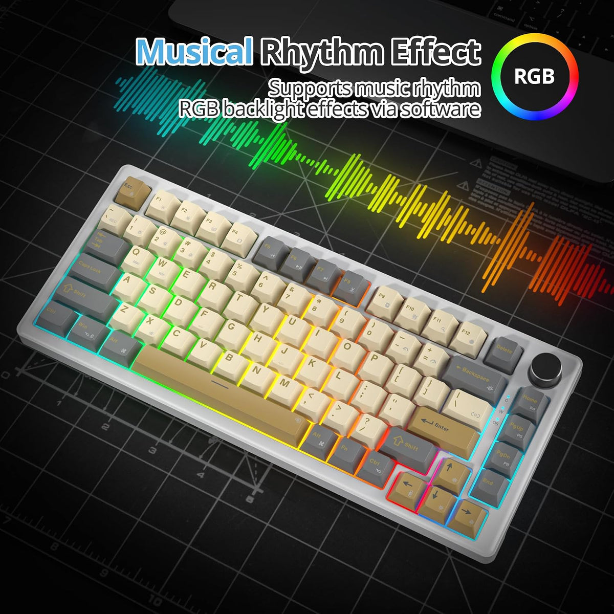 75% Retro Mechanical Keyboard Gasket with Knob, Custom Wired Creamy Gaming Ke...