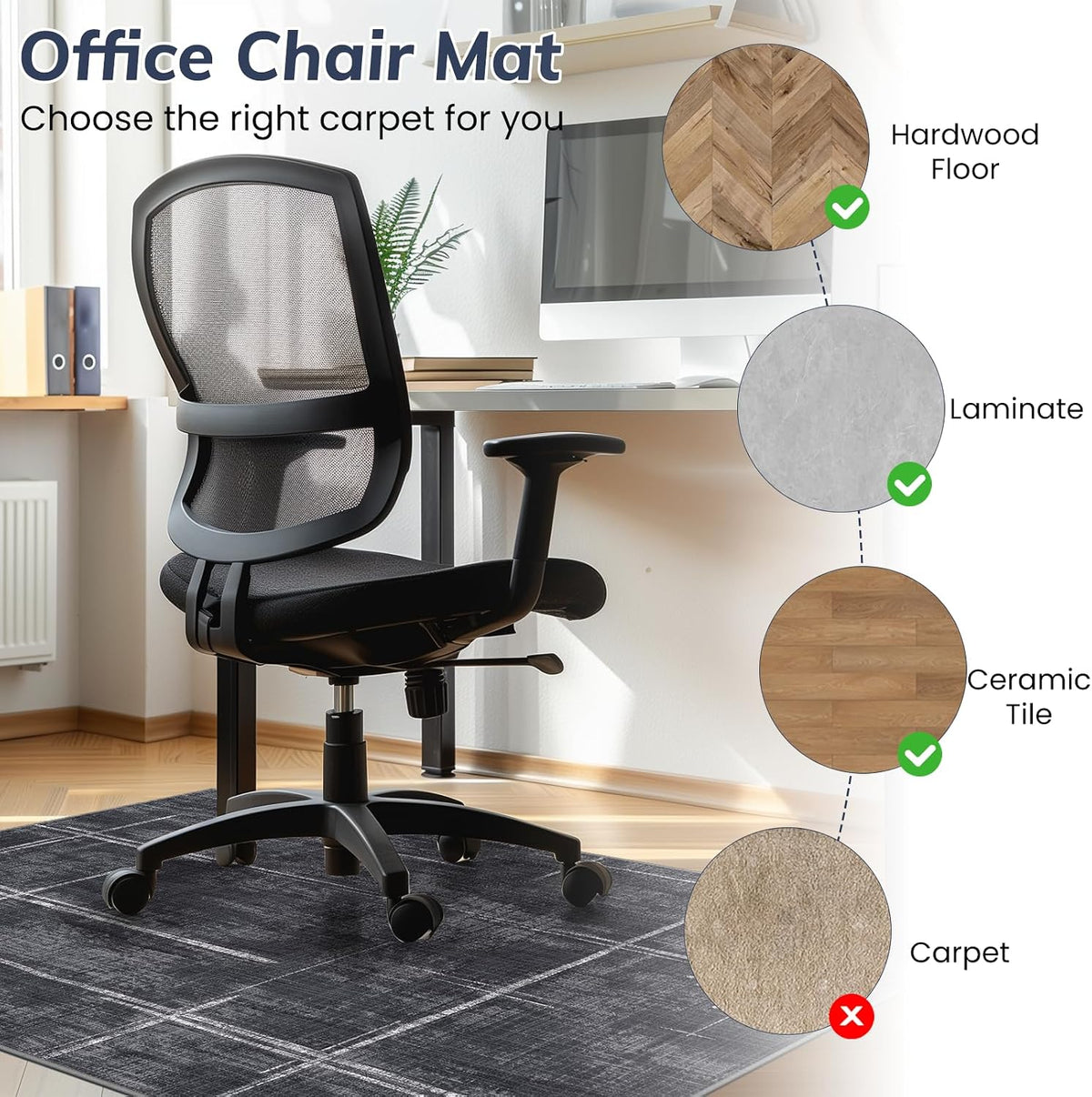 Office Chair Mat for Hardwood Floor&Tile Floor,36"X 48"