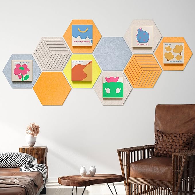 12'' Medium Hexagon Cork-Bulletin Board Tiles Frameless 10 Pack Adhesive - Image 8