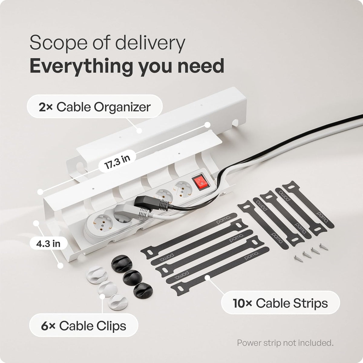 PAMO Cable Management Under Desk, Set of 2 - White