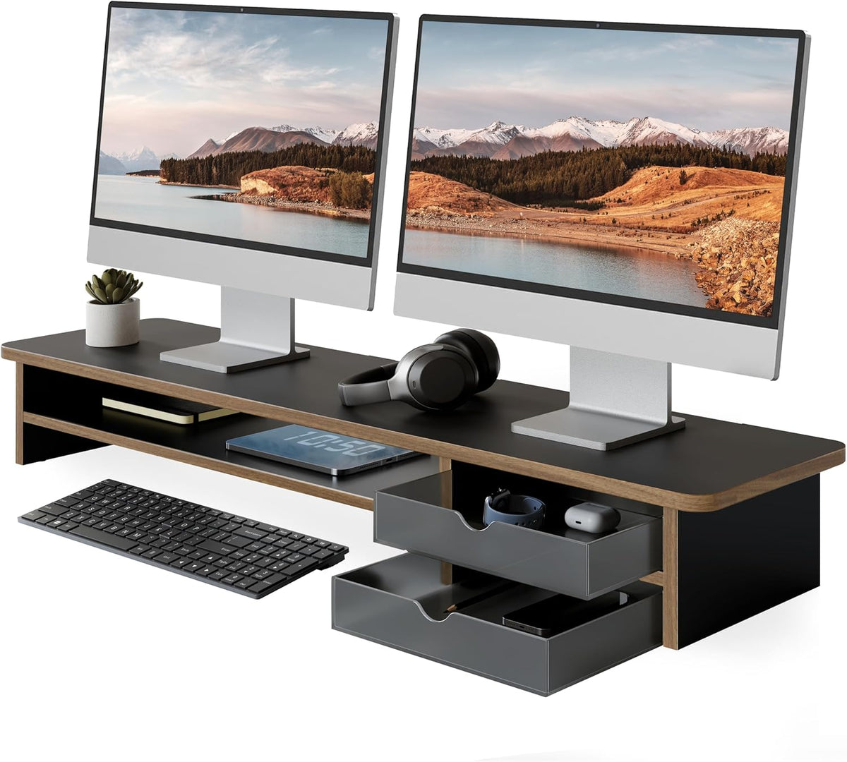 Fenge Monitor Stand, Dual Monitor Riser, 42.5inch Large Desk Computer Monitor
