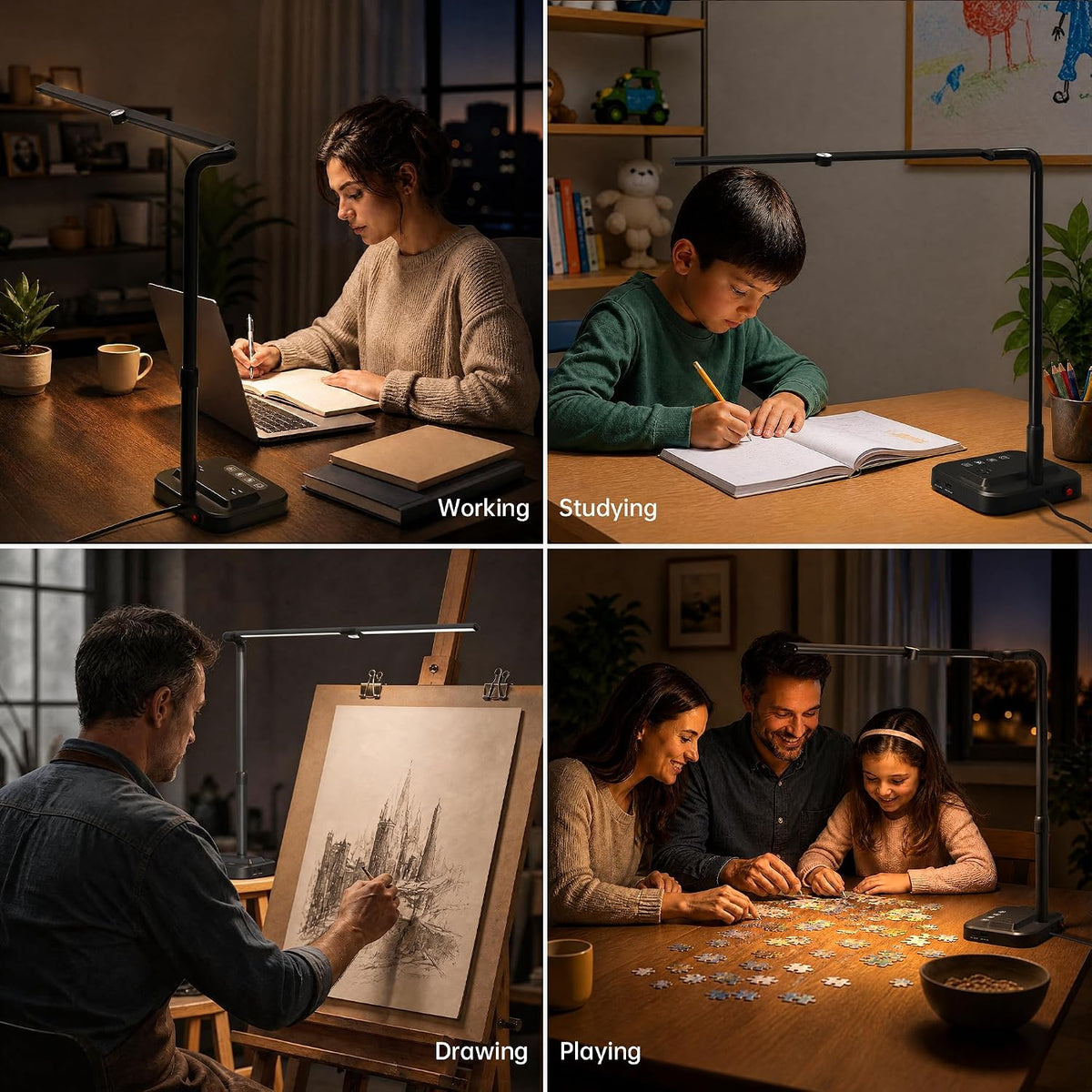 sibrille led desk lamp, ultra wide computer light, front angle view