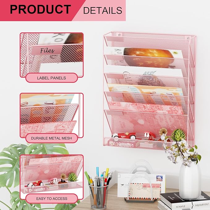GDINDINFAN Wall File Organizer Holder Mesh Hanging Paper Document Holder - Image 4