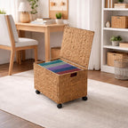 Casafield Rolling Filing Cabinet, Cinnamon - Water Hyacinth File Organizer with Lid and Locking Wheels, Home Office Storage for Hanging Folders