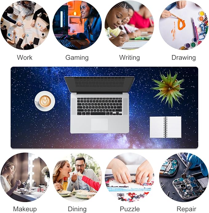 QIYI Large Desk Pad, Milky Way Mouse Pad Desktop Decor, Waterproof PU Leather - Image 7