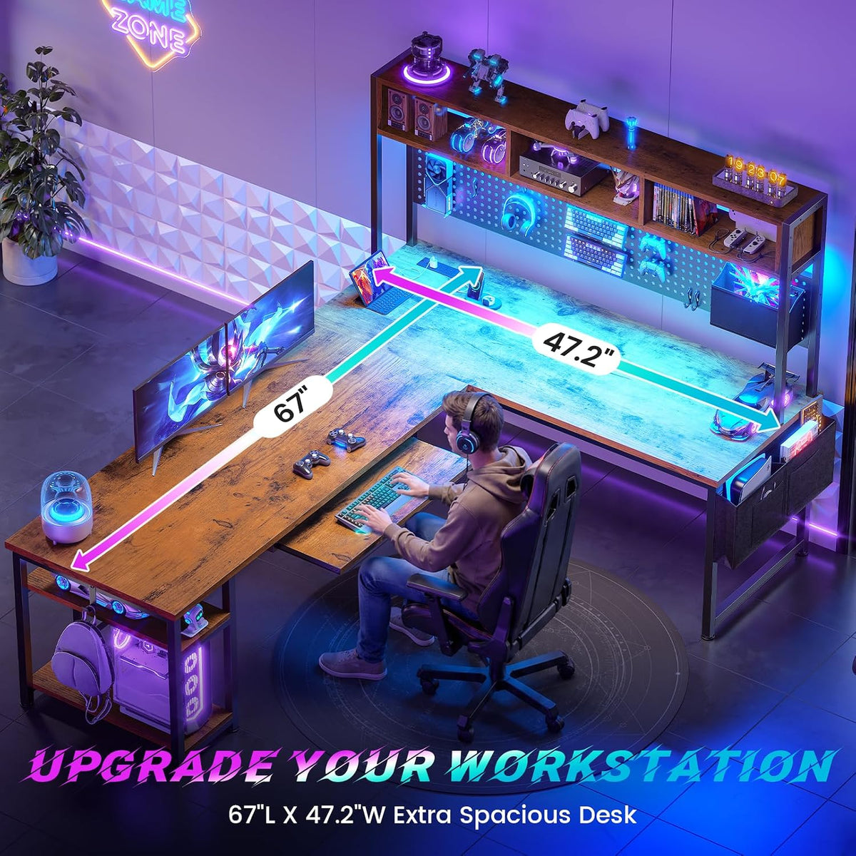 SEDETA L Shaped Computer Desk, Reversible Corner Desk with Power Outlet