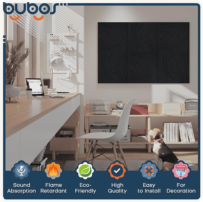 BUBOS Large Acoustic Panels, Self-adhesive Sound Absorbing Panels Decorative - Image 3