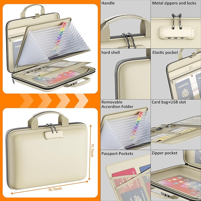 Fireproof File Organizer with Lock, Hard-Shell Case Fireproof Document Box with - Image 4