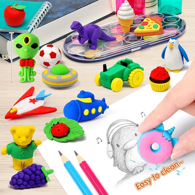 70 Pack Animal Erasers for Kids Bulk Desk Pets Classroom Prizes Treasure Box - Image 4