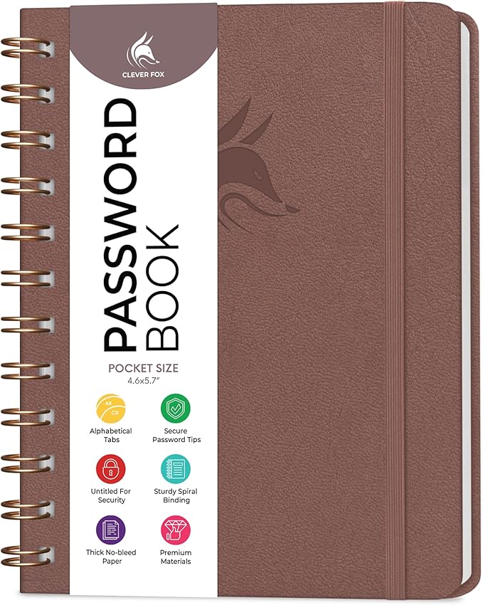 Clever Fox Password Book Spiral – Mini Internet Address & Password Organizer by CleverFox