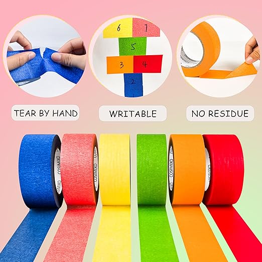 COSIMIXO Colored Masking Tape 1.88 inches x 60 Yards, Rainbow Colors Painters - Image 4