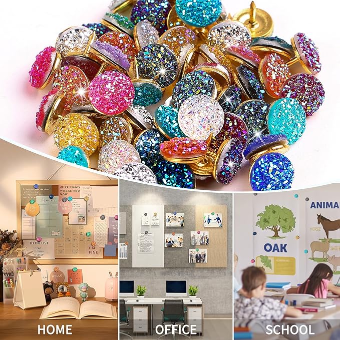 50Pcs Push Pins, Shiny Diamond Glitter Rhinestone Decorative Thumb Tacks - Image 4