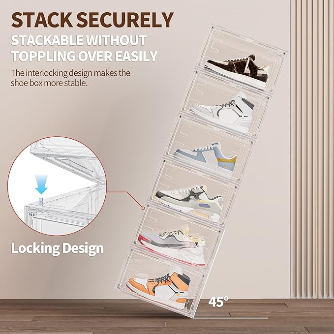 TOFWOF 6 Pack XX Large Shoe Organizer, Heavy-Duty Hard Thicken Plastic Clear - Image 3