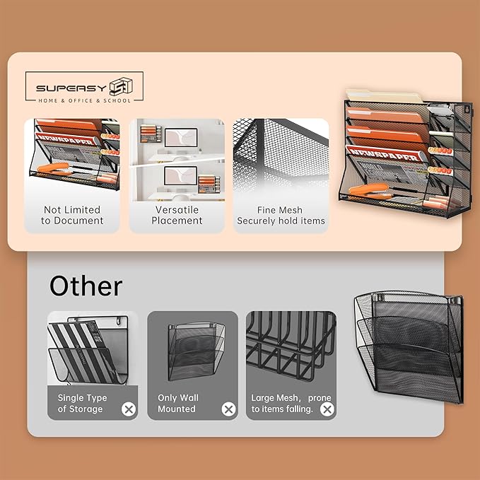 SUPEASY Wall File Organizer, 5-Tier office wall organizer - Image 3