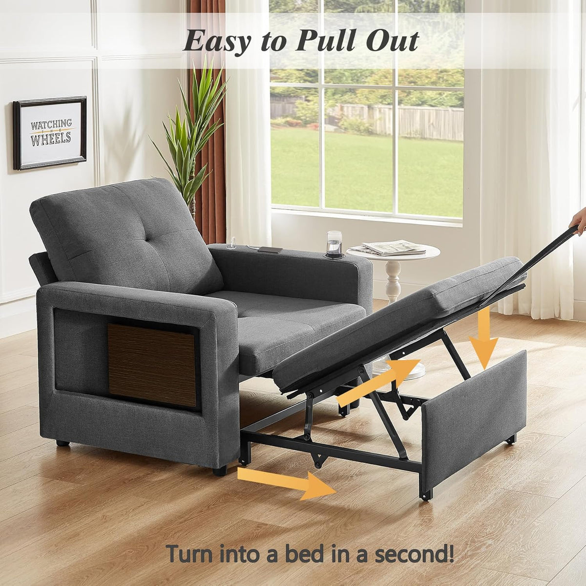 WEUP 42.5" Sleeper Chair Bed, 3-in-1 Convertible Reclining Sofa Chair wi...