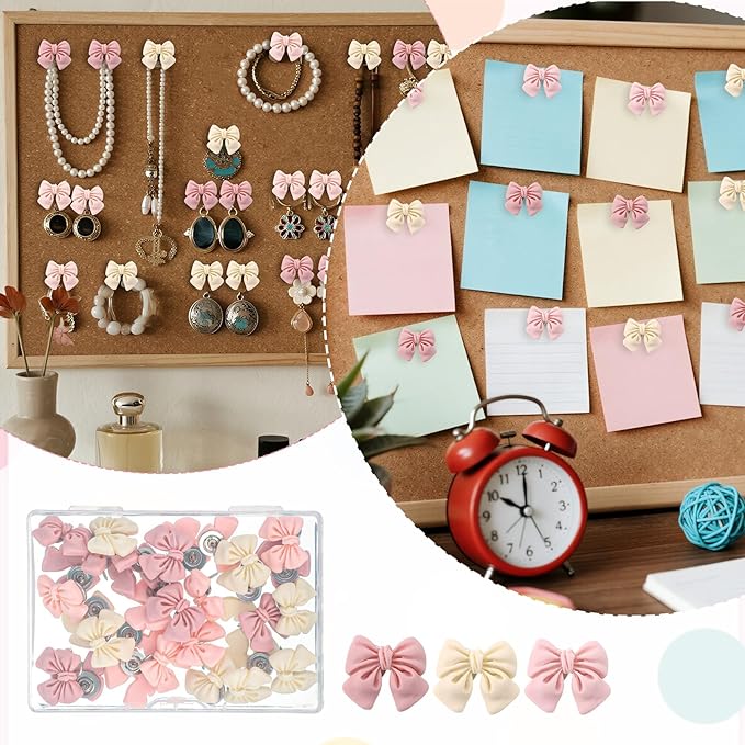 30 Pcs Bow Push Pins, Cute Bow Push Pins, Bulletin Board, Photo Wall, School - Image 4