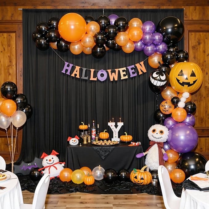 PartyVillage 20ft×15ft Black Backdrop Curtain for Halloween Parties, 4 Panels...