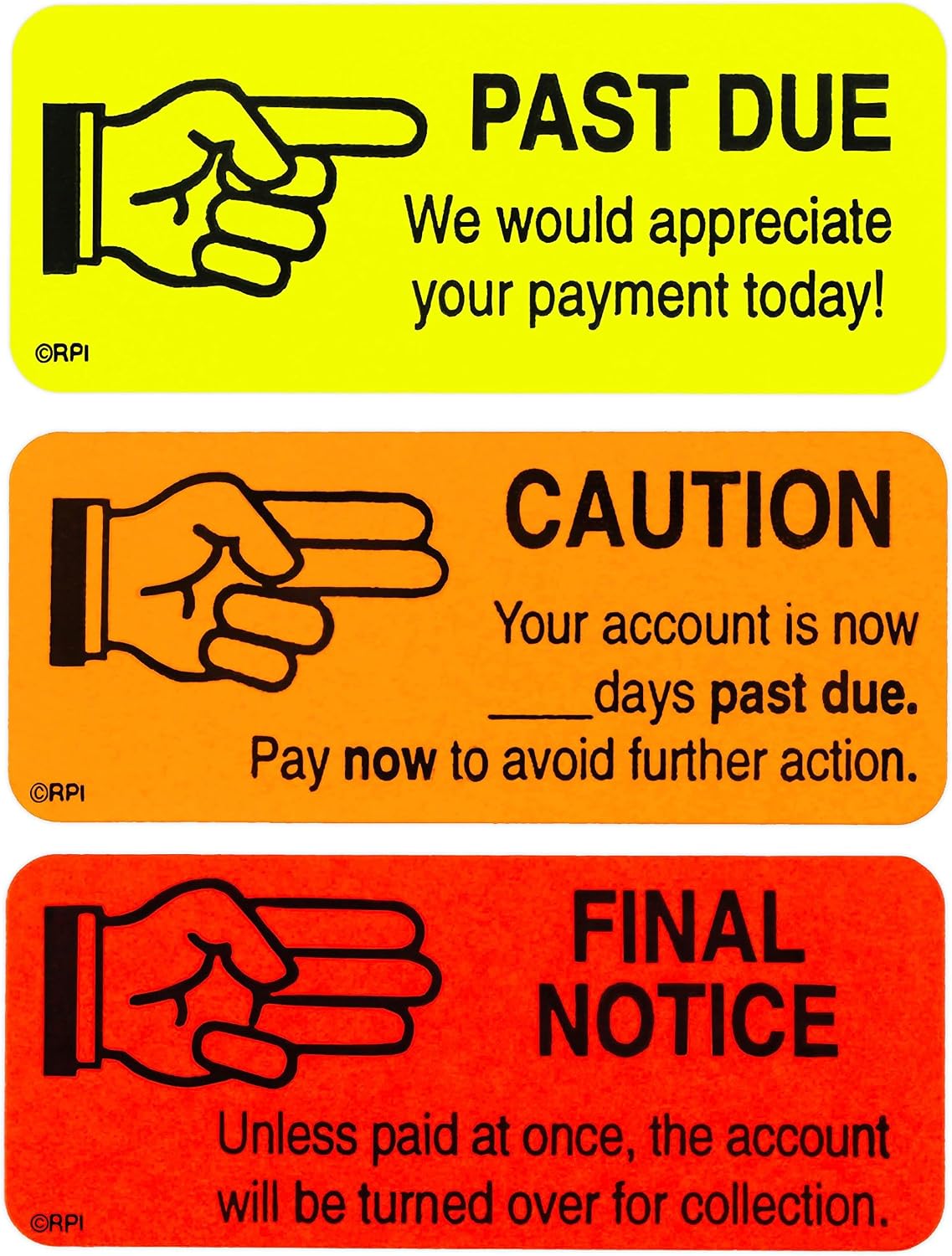1" x 2.25" 3 Assorted Account Receivable Labels, 250/Box | Product Identification Stickers for Packaging, Warehouses, Retail, Shipping, Inventory and Organization. Made in USA