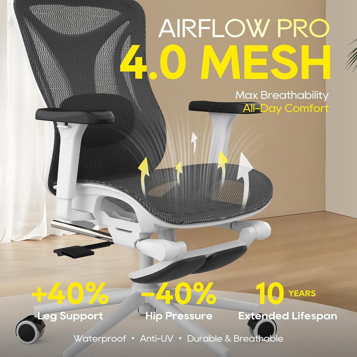 CYKOV Ergonomic Office Chair with Footrest - Adjustable Lumbar Support & ...