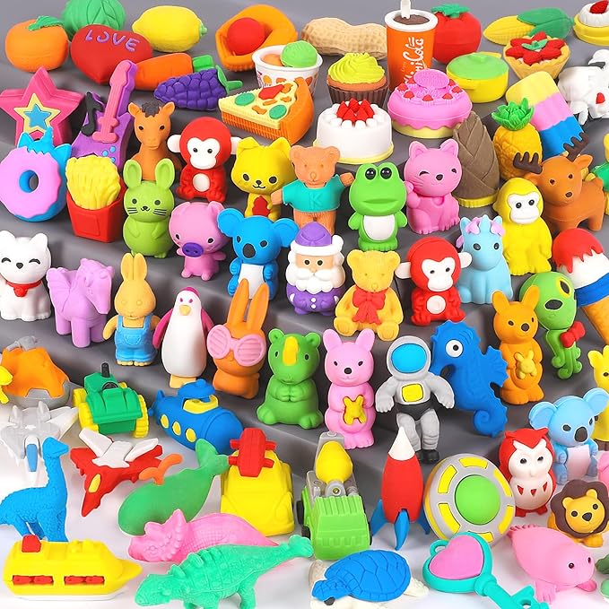 70 Pack Animal Erasers for Kids Bulk Desk Pets Classroom Prizes Treasure Box by Arscniektoysforkid