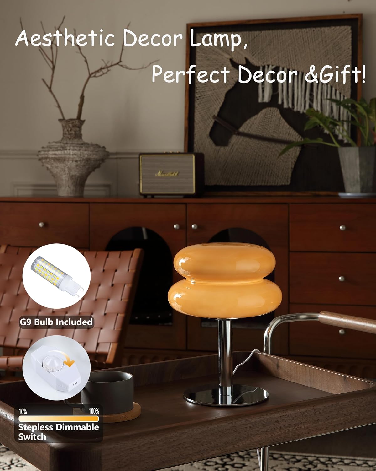 Glivpny Table Lamp Small Mushroom Lamp, Mid Century Desk Lamps (Copper)