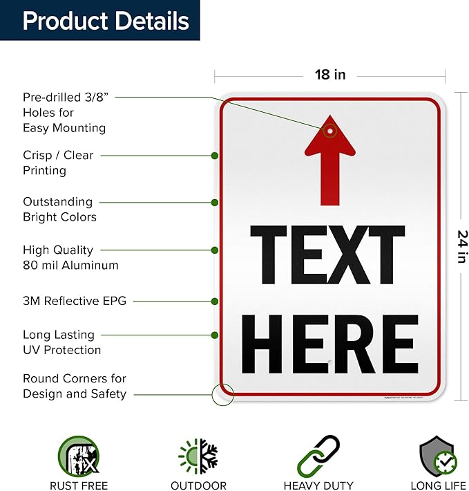 Custom Arrow, Custom Directional Sign, Up Arrow, 18x24 Inches, 3M EGP Reflective - Image 6