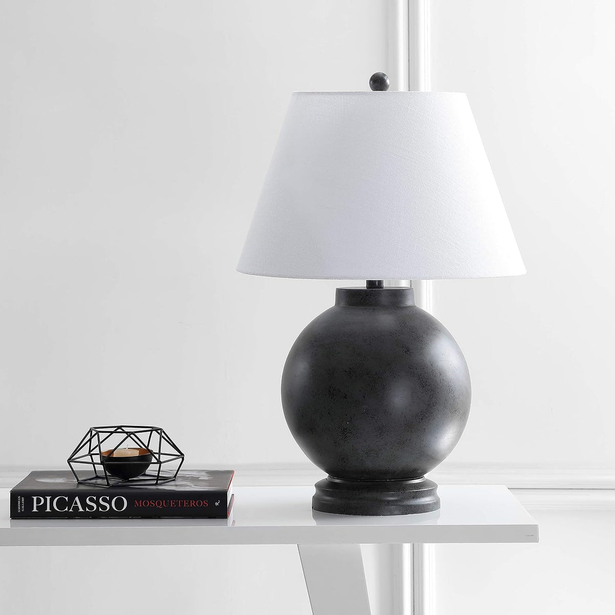 JONATHAN Y Sophie 26" Resin Sphere Table Lamp Sculptural, Dark Gray