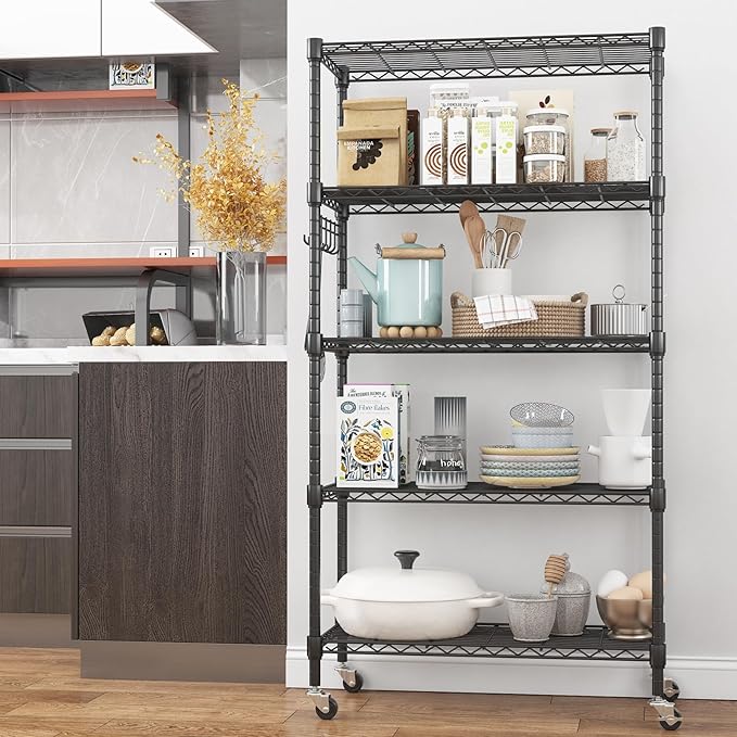 Himimi 5-Tier Storage Shelf Wire Shelving Unit on Wheels Heavy Duty Metal - Image 4