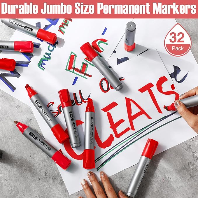 Fuutreo 32 Pcs Jumbo Permanent Markers Bulk Large Chisel Tip Permanent Markers - Image 7
