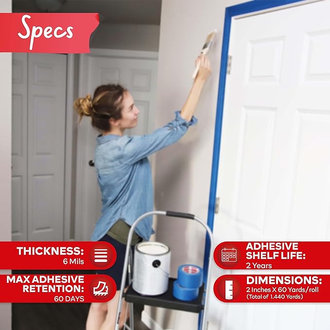 XFasten Blue Painter's Tape, 2 Inch x 60 Yards Blue Painters Masking Tape Bulk - Image 3