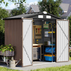 aoxun 6x4 ft outdoor storage shed, brown, main product view