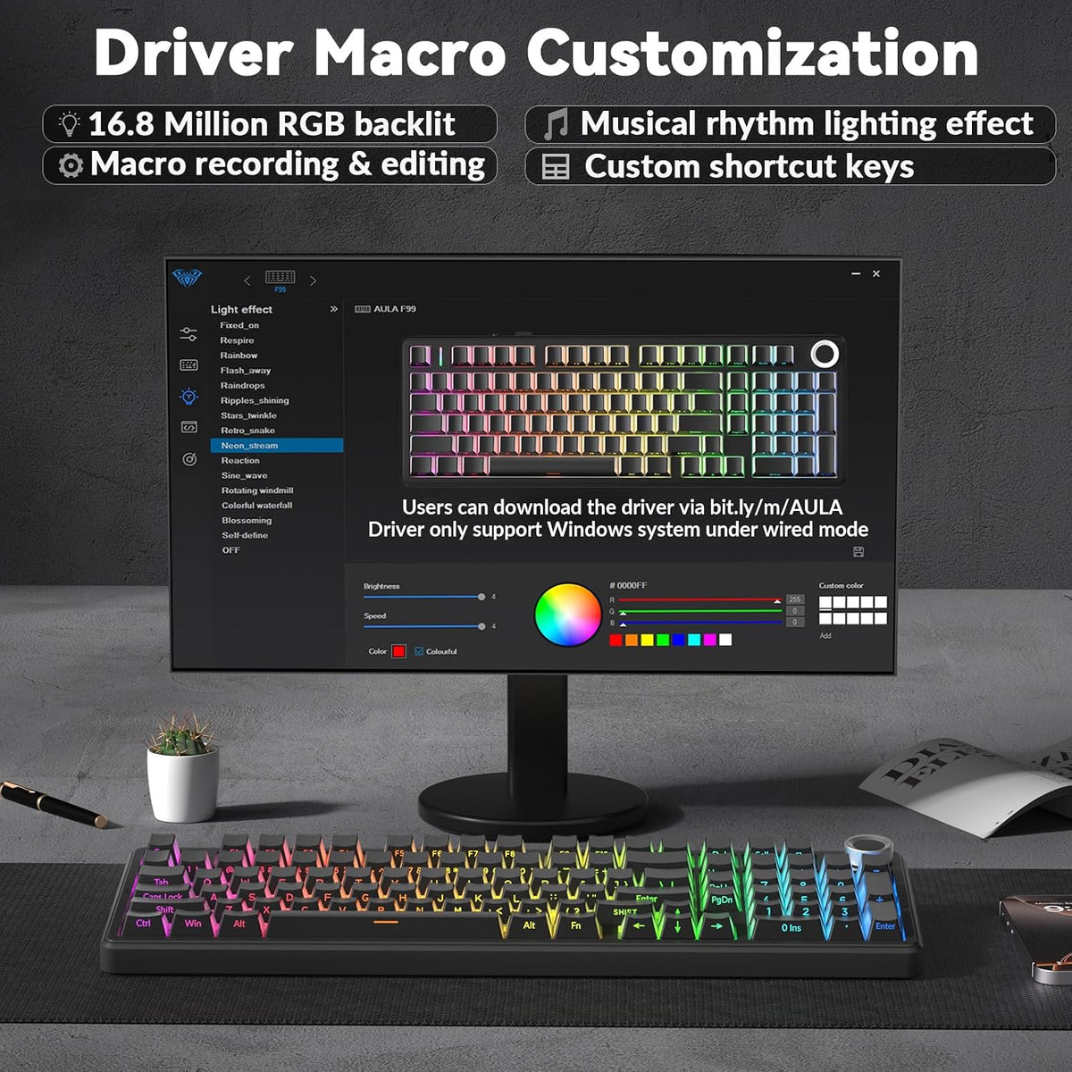 AULA F99 Pro Wireless Mechanical Keyboard-Silent Version,BT5.0/2.4GHz/USB-C H...
