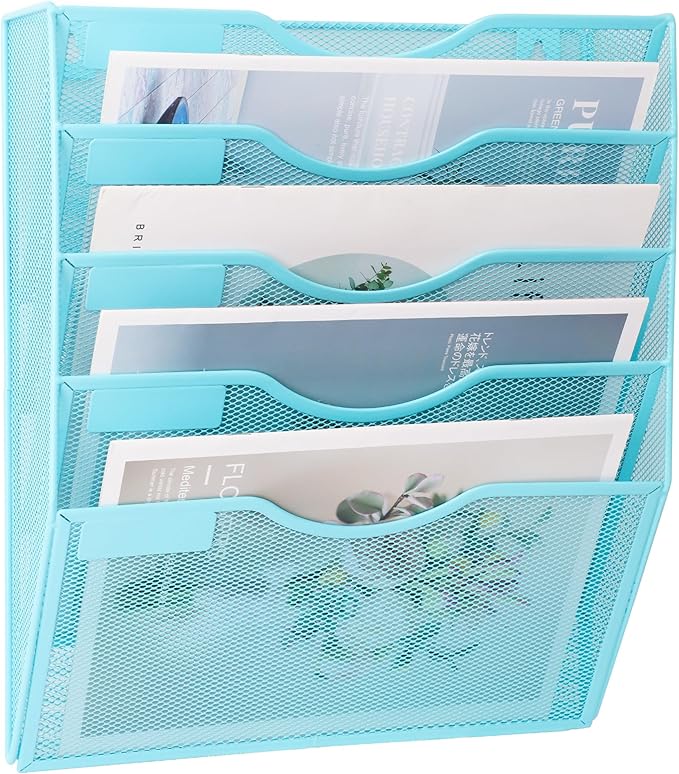EASEPRES 5 Pocket Mesh Hanging Wall File Organizer, Wall Mounted Mail Paper - Image 2