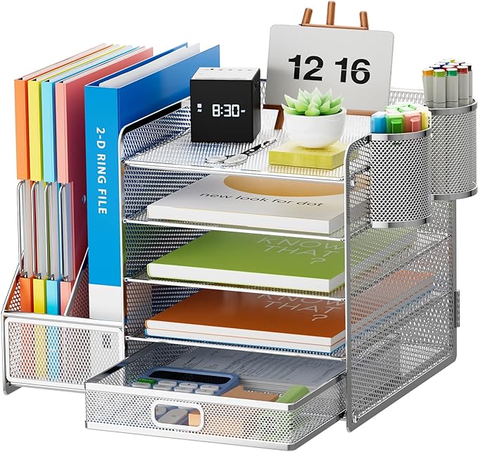 Marbrasse Desk Organizer with File Holder, 5-Tier Paper Letter Tray Organizer by Marbrasse