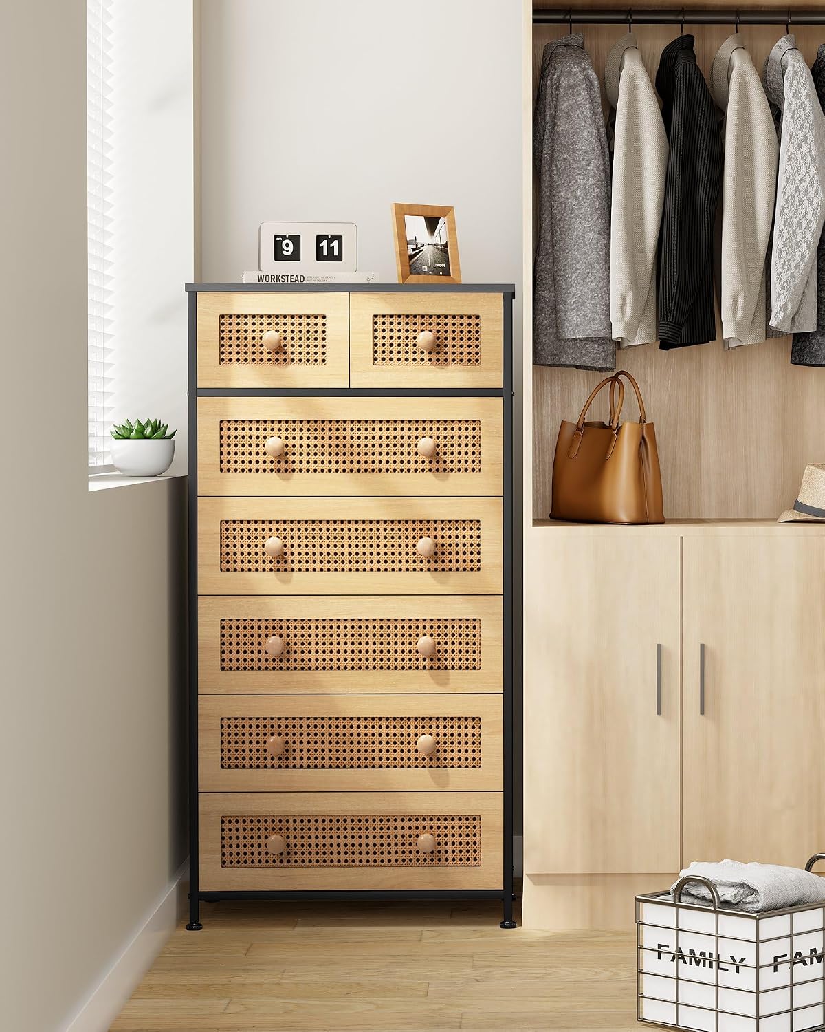 Crestlive Products Rattan Dresser Tall Storage Tower, Chests of Drawers, Easy...