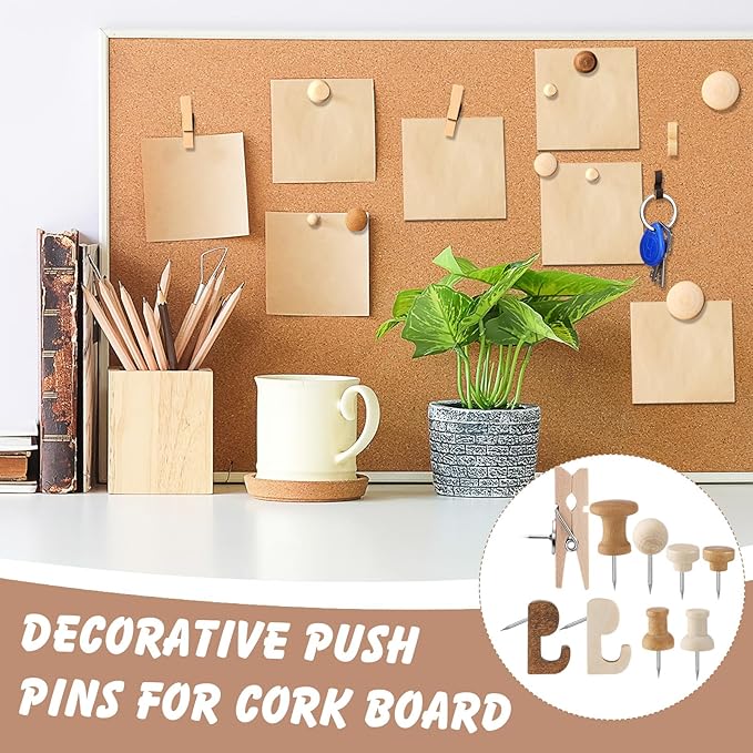 600 Pcs Decorative Push Pins, Wood Brown Thumb Tacks 6 Types Cute Push Pin Clips - Image 4