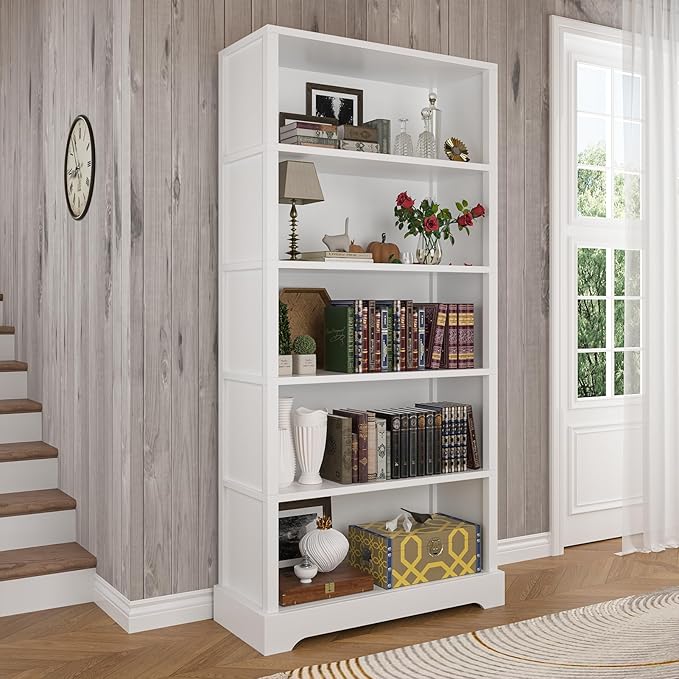 TVU 5-Tier Wooden Book shelf, Floor-Standing Display Bookcase, Farmhouse Style - Image 9
