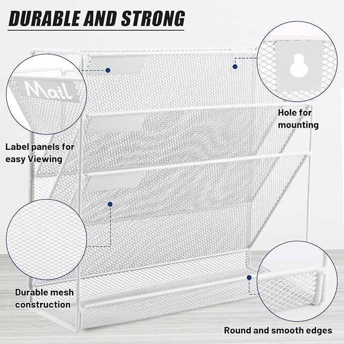 EASEPRES Desk File Organizer Mesh 4-Tier, Hanging Wall Mount Document - Image 3