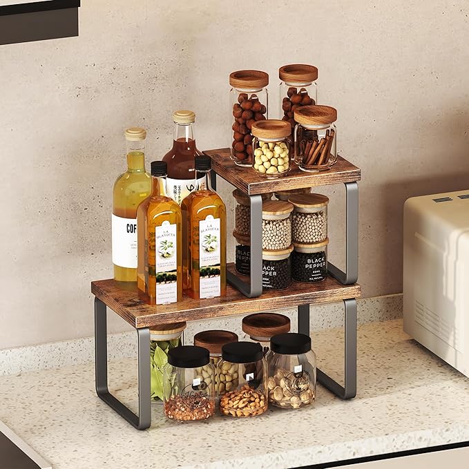 Homeiju Wooden Desktop Organizer Shelf, 2-Tier Adjustable Freestanding - Image 4