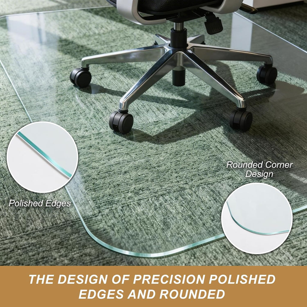 Vicwe Glass Chair Mat for Carpet, 32"x48" Tempered Glass Office Chair Mat | 1/5" Thick,Heavy Duty Chair Mat with Rounded and Polished Edges,Smooth Glide for Carpet & Hardwood Floor Protection,Ship Flat