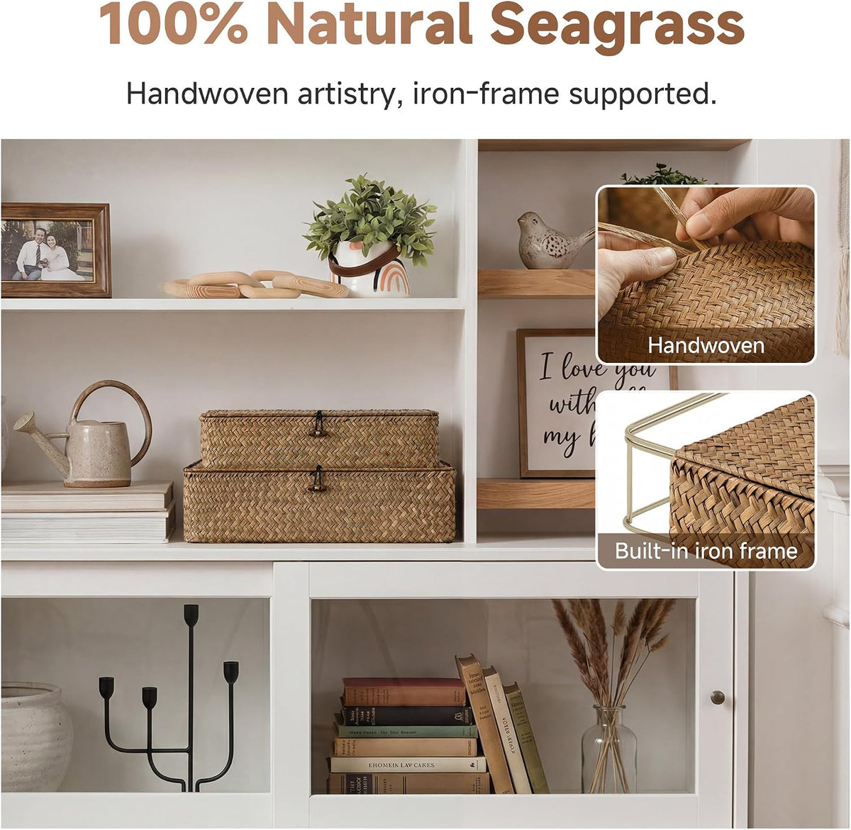 StorageWorks Wicker Basket with Lid, Large Seagrass Storage Basket with Lid