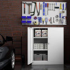Metal Storage Cabinet, Lockable Steel Storage Cabinet with 2 Doors and Shelves, Metal Cabinet with Lock, Small Locking Cabinet for Home Office (White)