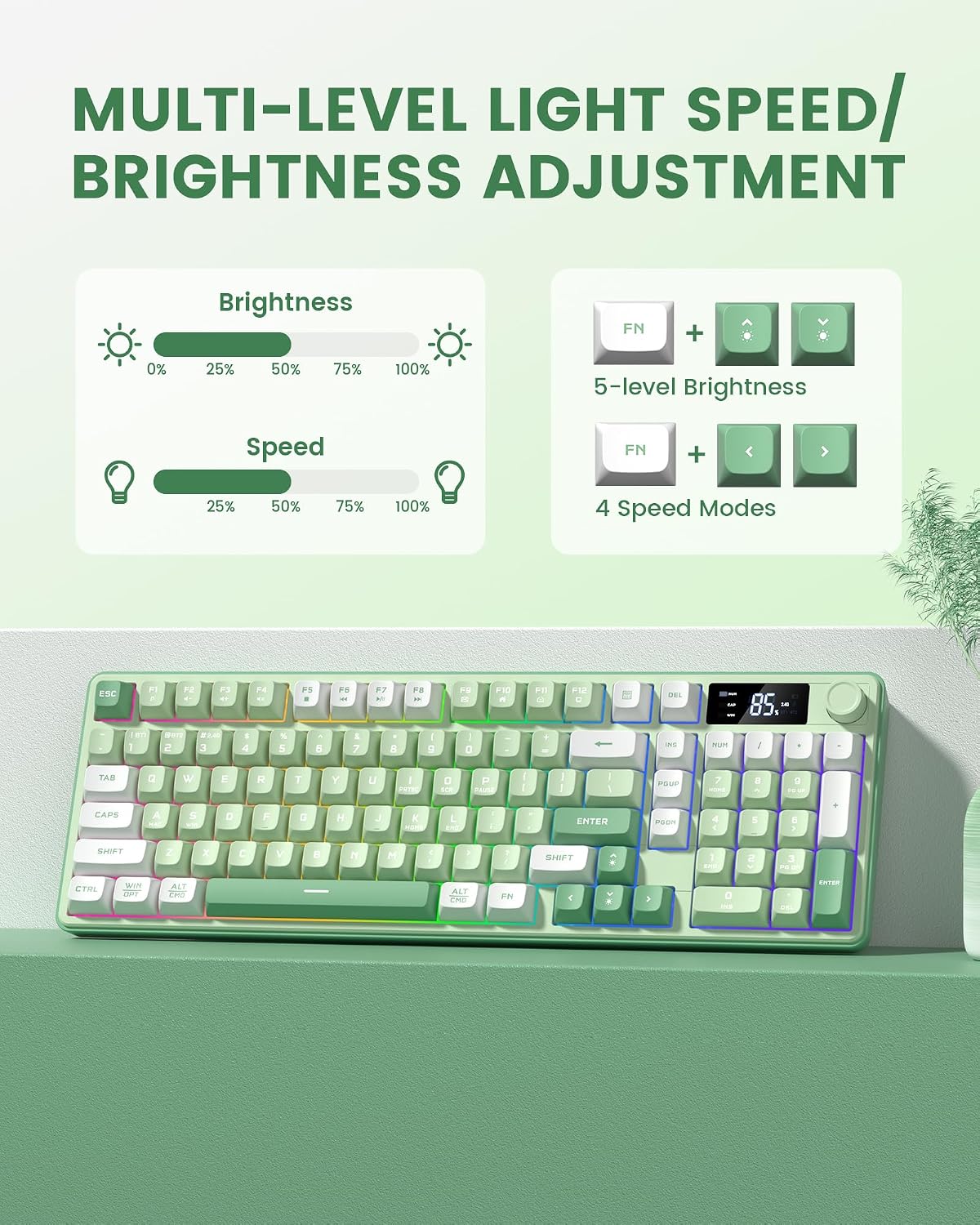 Keymatic Gaming Keyboard Wireless Creamy Keyboard with Media Knob & Scree...