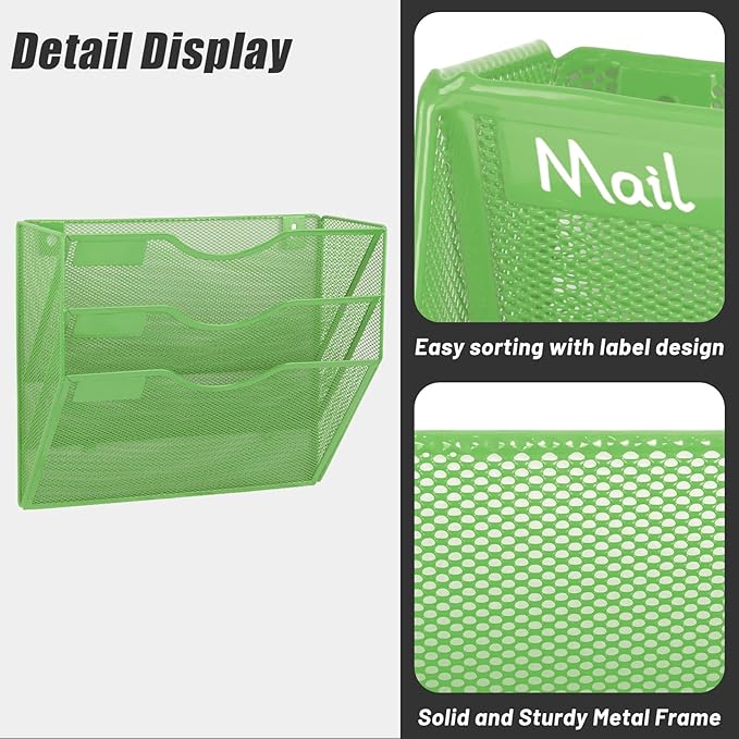 EASEPRES 3 Pocket Mesh Hanging Wall File Organizer, Wall Mounted Mail Paper - Image 5