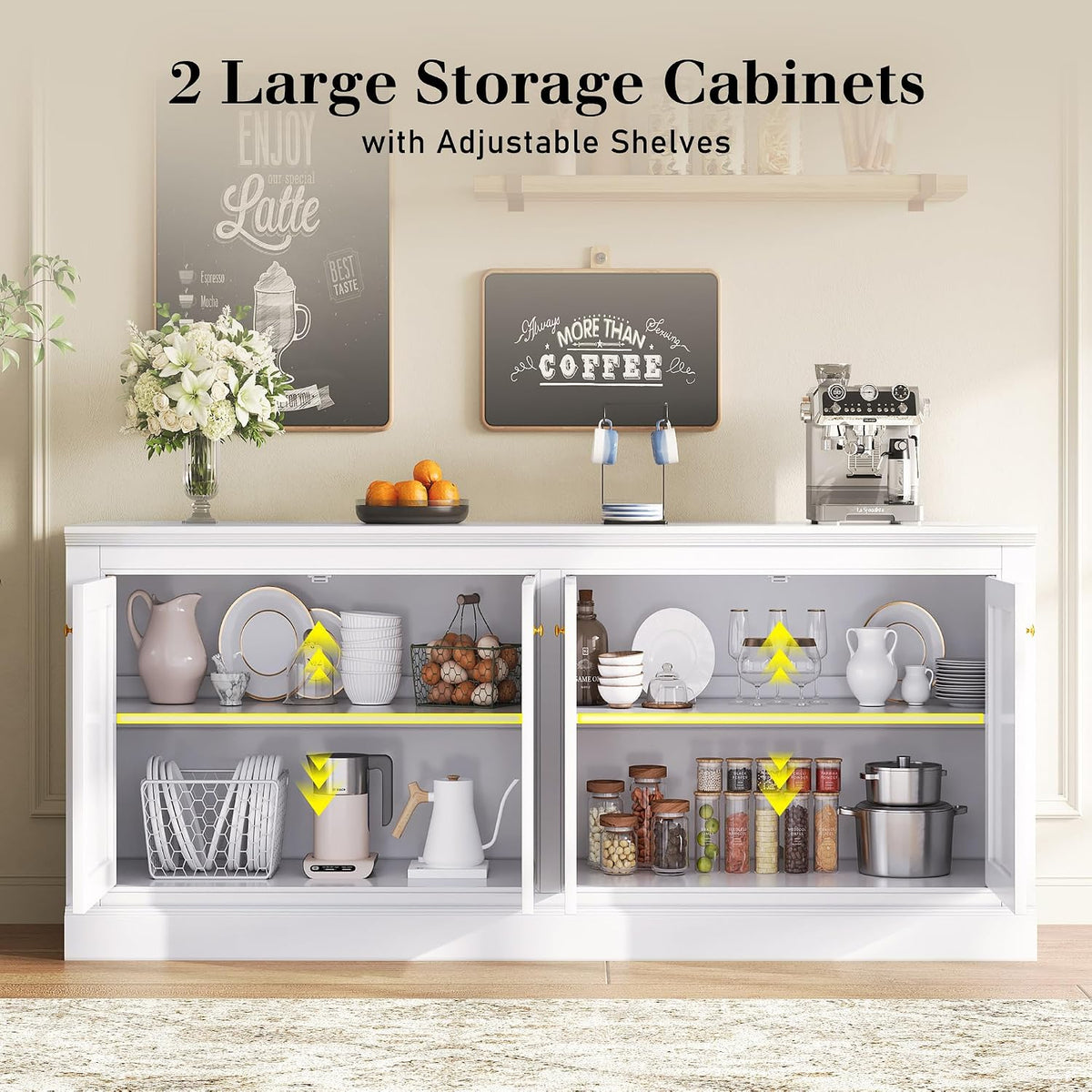 AMERLIFE 72" Farmhouse Sideboard Buffet Cabinet with Barn Doors