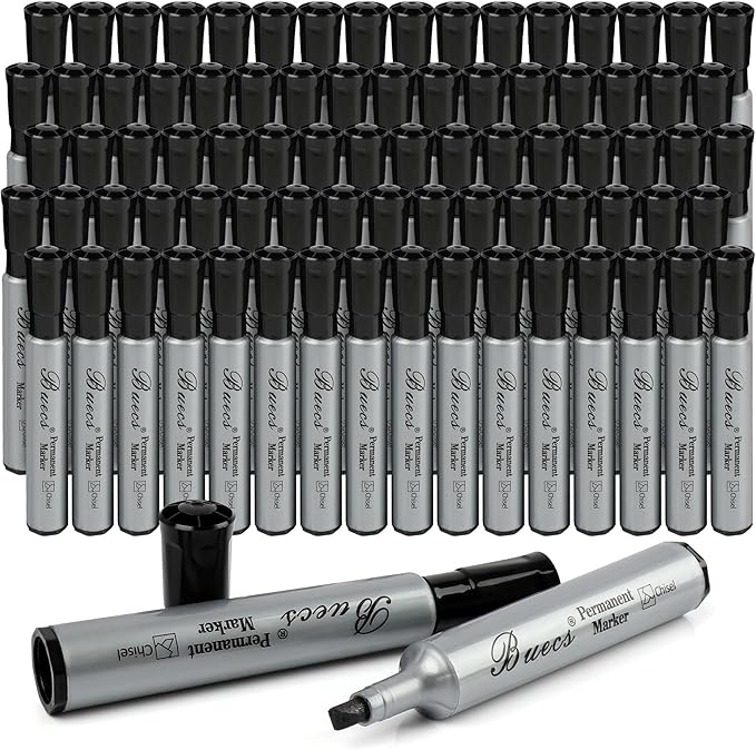 Buecs Permanent Markers, Chisel tip, Waterproof &Fade Resistant, Quick Drying by Buecs