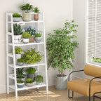 Homykic Ladder Shelf, 4-Tier Bamboo Ladder Bookshelf, 49.2” White Book Shelf - Image 7