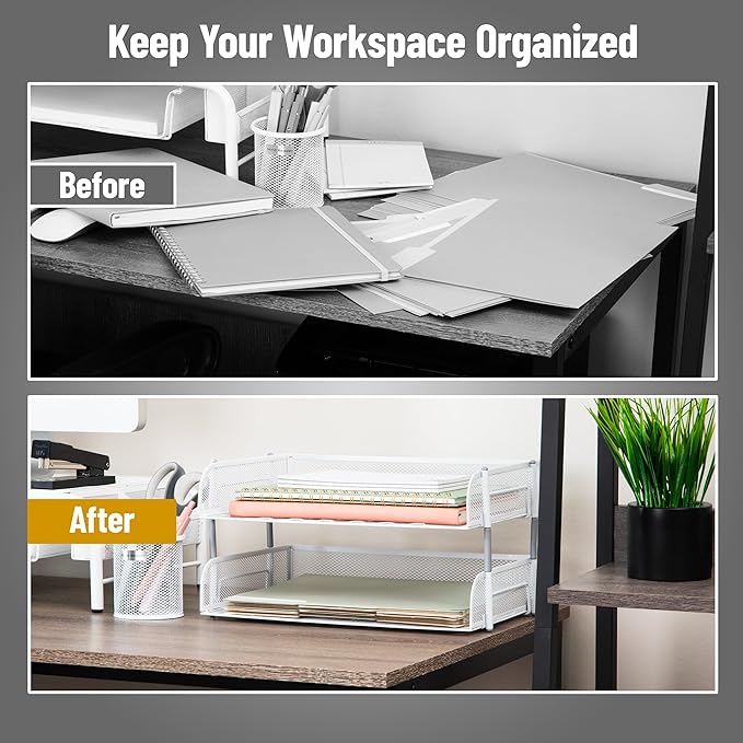 Mind Reader Stackable Paper Tray, Desktop Organizer, File Storage, Metal Mesh - Image 5