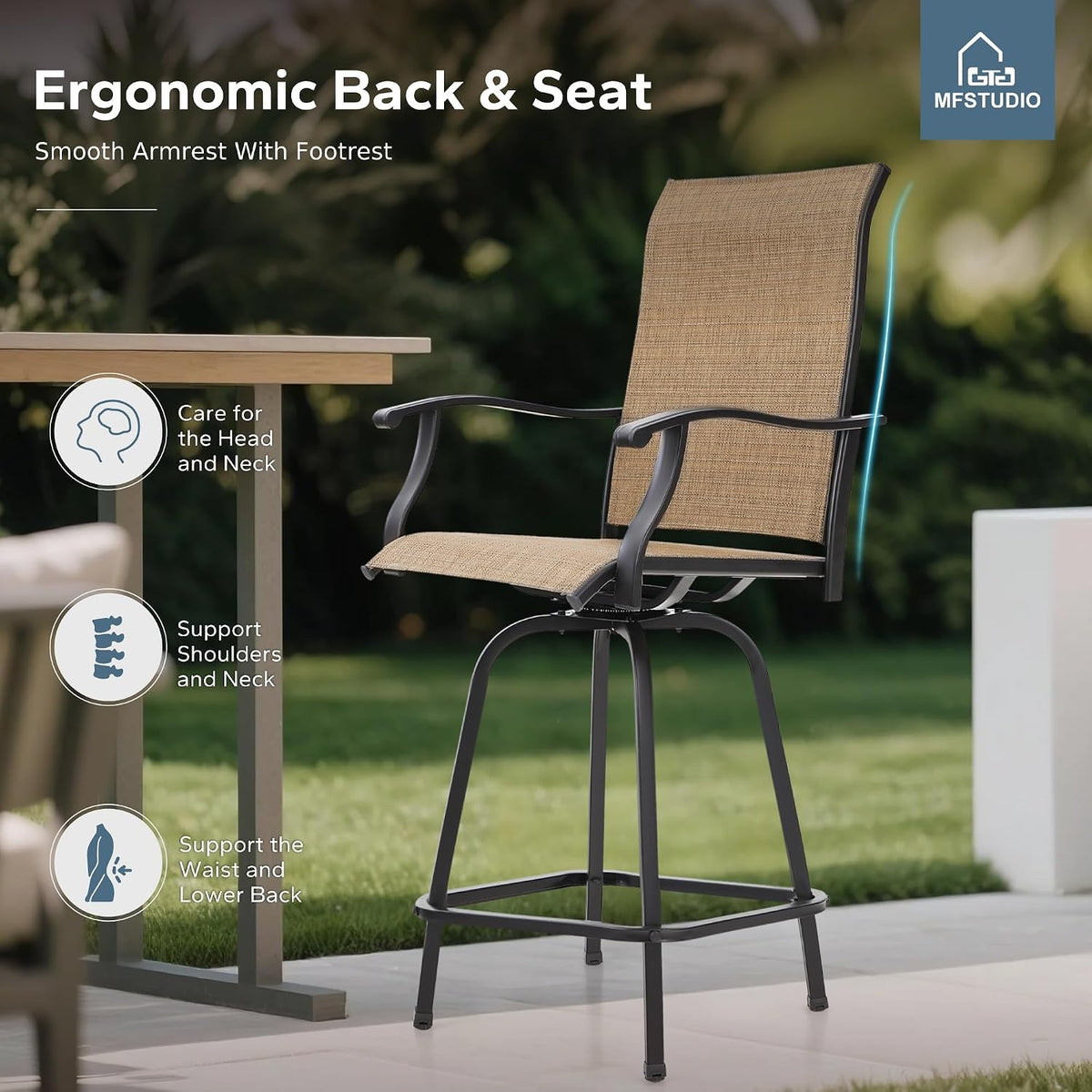 MFSTUDIO Outdoor Swivel Bar Stools Set of 4, Brown